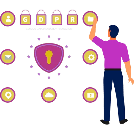 Hombre explicando la protección del gráfico de seguridad  Ilustración