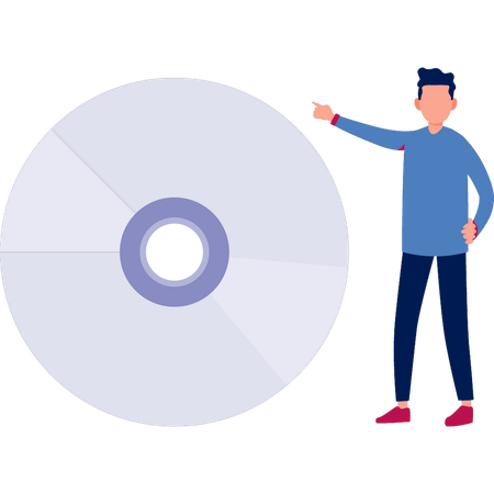 Hombre explicando sobre el disco compacto de la computadora  Ilustración