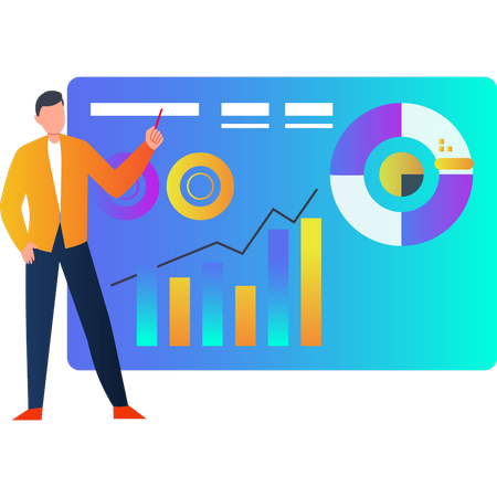 Hombre explicando sobre el gráfico de negocios  Ilustración