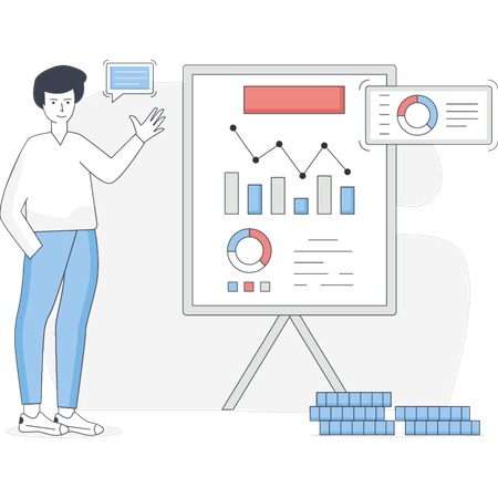 Hombre explicando un gráfico financiero  Ilustración