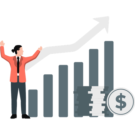 Hombre feliz con el crecimiento del gráfico del mercado de valores  Ilustración