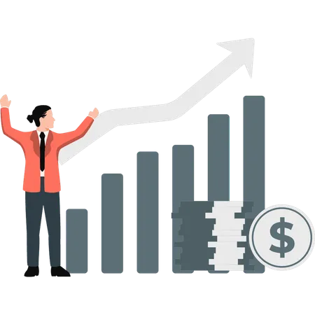 Hombre feliz con el crecimiento del gráfico del mercado de valores  Ilustración