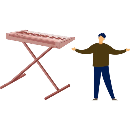 Hombre feliz con música de piano  Ilustración