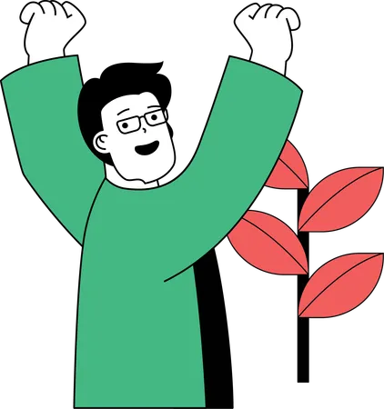 Hombre feliz con planta  Ilustración