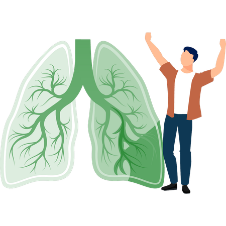 Hombre feliz con sus pulmones sanos  Ilustración