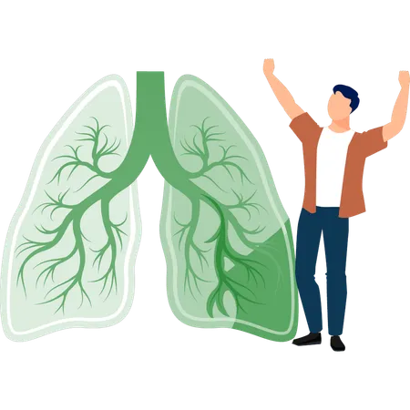 Hombre feliz con sus pulmones sanos  Ilustración