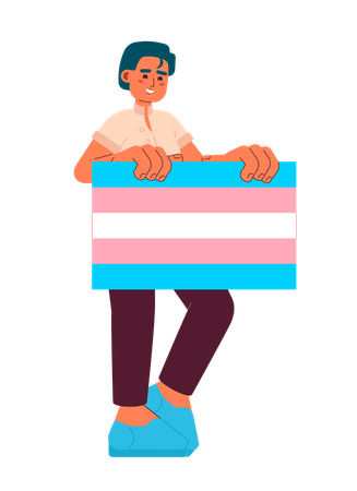 Hombre feliz muestra la bandera del orgullo transgénero  Ilustración