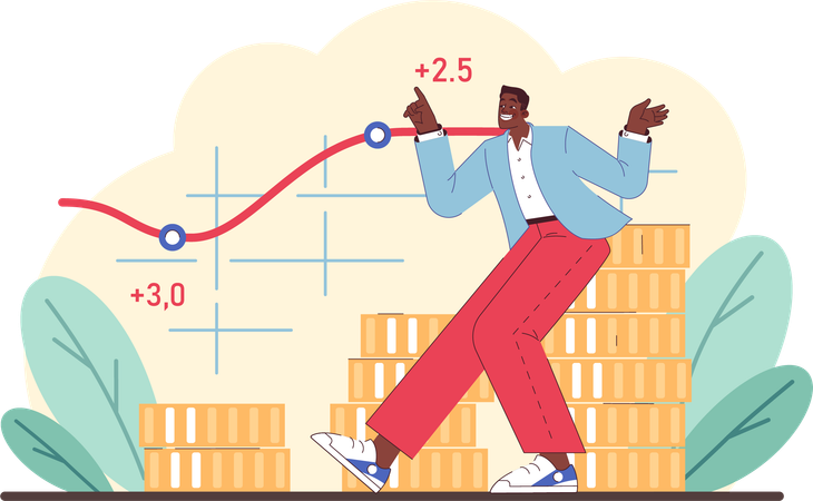 Hombre feliz por conseguir crecimiento de la inversión  Ilustración