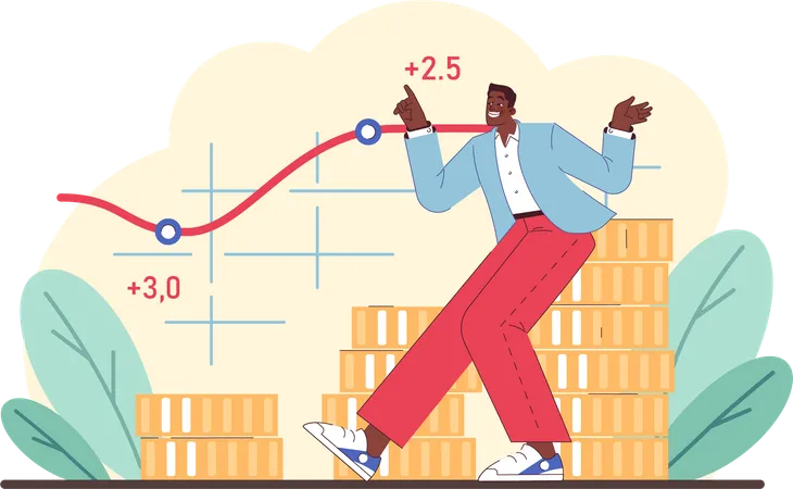 Hombre feliz por conseguir crecimiento de la inversión  Ilustración