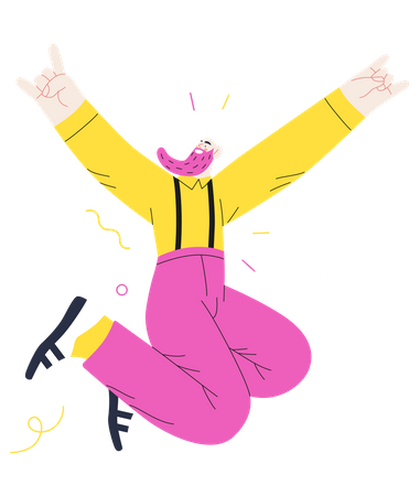 Hombre feliz saltando en el aire  Ilustración