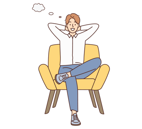 Hombre feliz sentado en una silla y pensando  Ilustración
