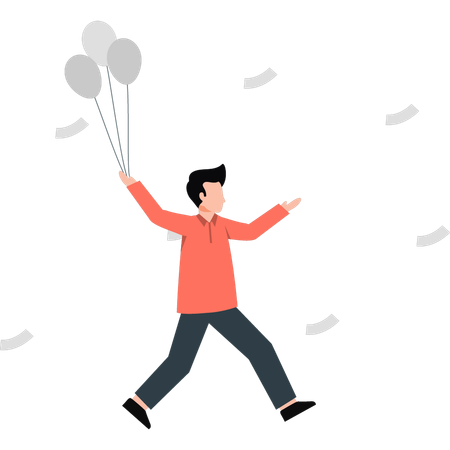 Hombre feliz sosteniendo globos  Ilustración