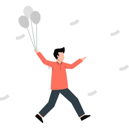 Hombre feliz sosteniendo globos  Ilustración