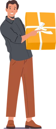 Hombre feliz sosteniendo una gran caja de regalo  Ilustración