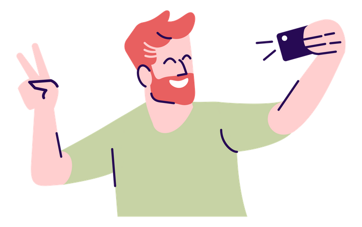 Hombre feliz tomando selfie  Ilustración