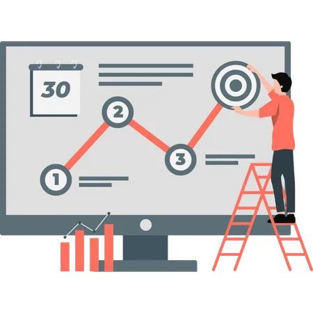 Hombre arreglando la numeración en el diagrama de análisis  Ilustración