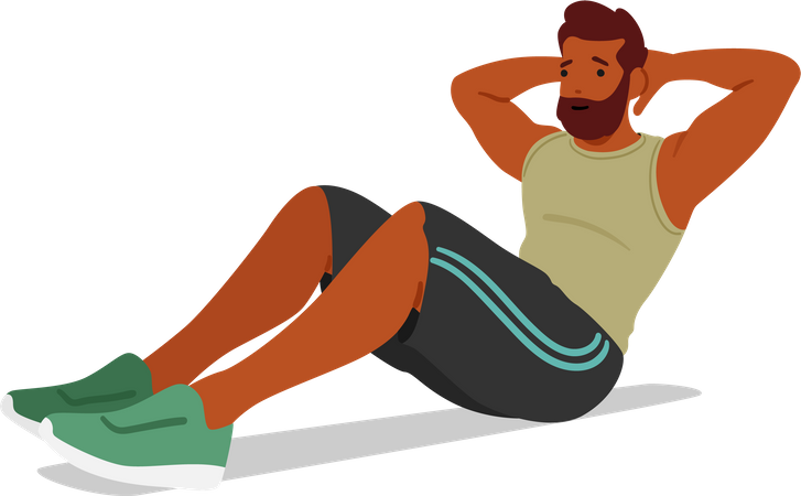 Fitness Man haciendo ejercicio dirigido a los músculos abdominales.  Ilustración