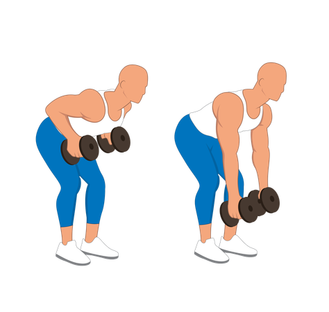 Hombre fitness haciendo mancuernas de extensión de espalda  Ilustración