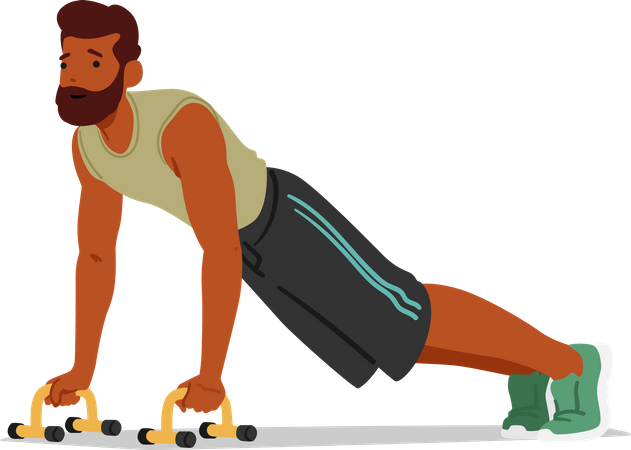 Fitness Man realizando flexiones en barras de piso  Ilustración