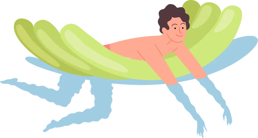 Hombre flotando en flotador inflable  Ilustración