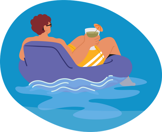 Hombre flotando en la piscina  Ilustración