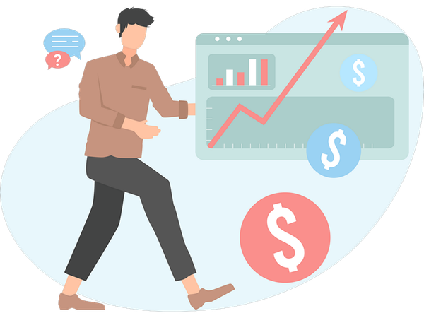 Hombre frente a las ganancias de la inversión  Illustration