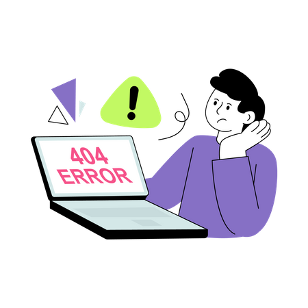 Hombre frente al error 404  Ilustración