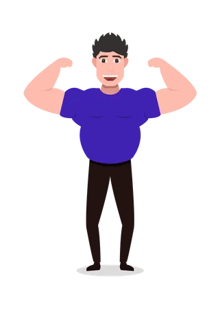 Hombre fuerte mostrando sus brazos Músculo  Ilustración
