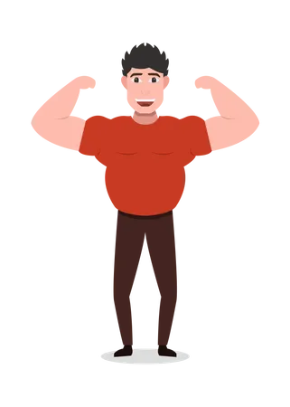 Hombre fuerte mostrando sus brazos Músculo  Ilustración
