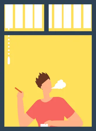 Hombre fumando en la ventana  Ilustración