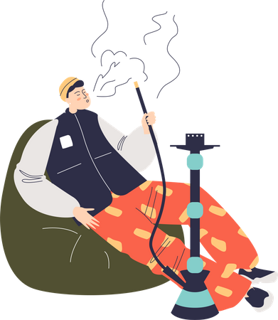 Hombre fumando narguile  Ilustración