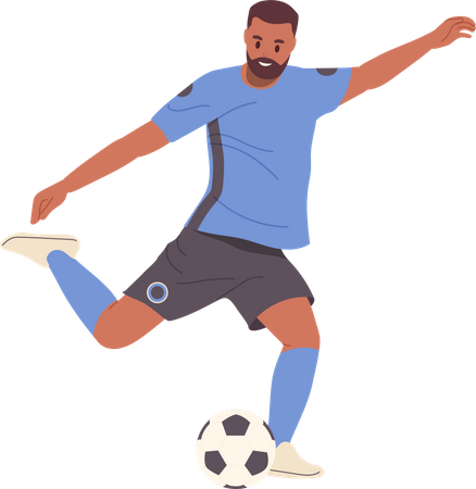 Jugador de fútbol hombre pateando la pelota  Ilustración