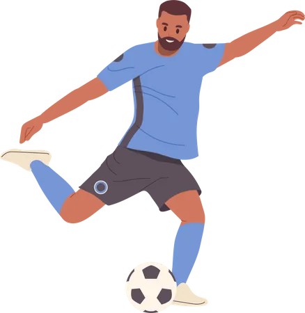 Jugador de fútbol hombre pateando la pelota  Ilustración