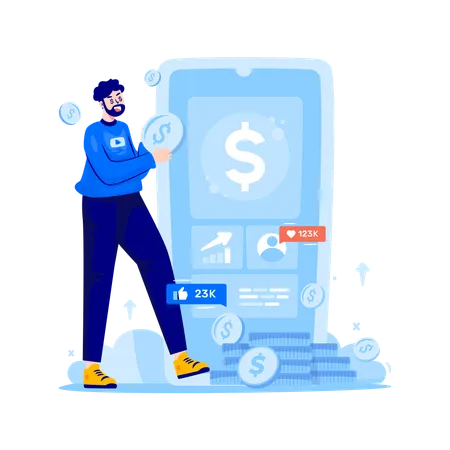 El hombre gana dinero monetizando contenido en las redes sociales  Ilustración