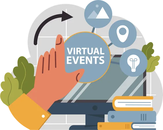 El hombre gestiona eventos virtuales  Ilustración