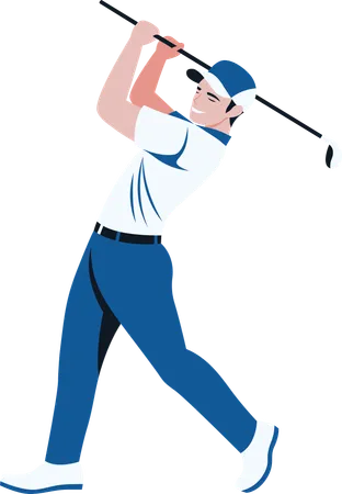 Jugador de golf masculino balanceando un palo de golf  Ilustración