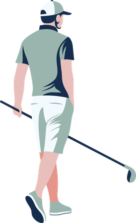 Jugador de golf hombre caminando y sosteniendo un palo de golf  Ilustración