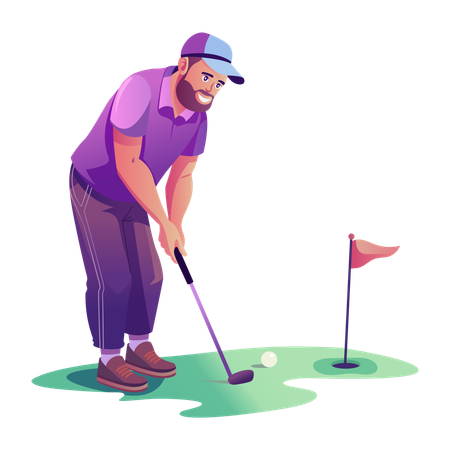 Hombre golpeando el objetivo del golf  Illustration