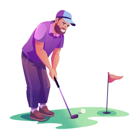 Hombre golpeando el objetivo del golf  Illustration