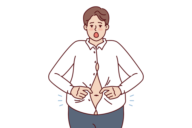 Hombre gordo enfrenta problemas de barriga con sobrepeso  Ilustración