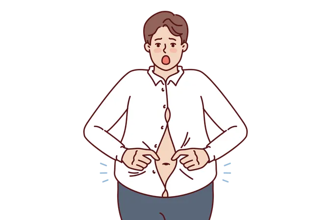 Hombre gordo enfrenta problemas de barriga con sobrepeso  Ilustración