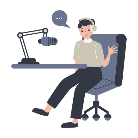 Hombre grabando podcast  Ilustración