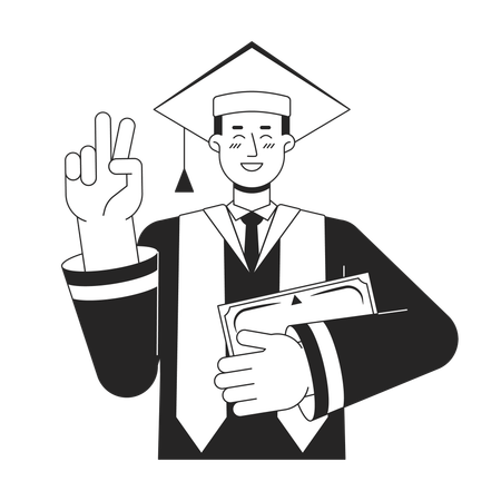 Hombre graduado con bata y gorra académica  Ilustración