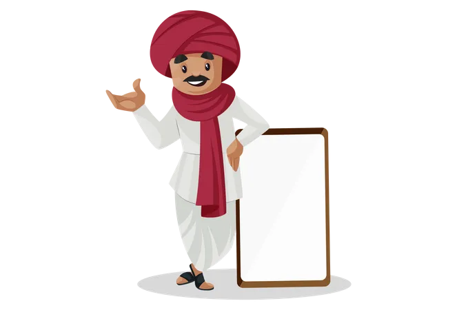 El hombre indio gujarati está de pie con un tablero vacío  Ilustración