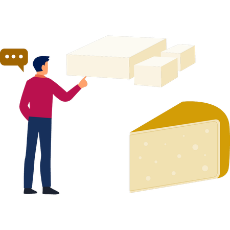 Hombre hablando con un cubo de queso  Ilustración