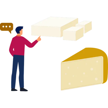 Hombre hablando con un cubo de queso  Ilustración