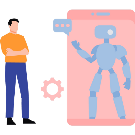 Hombre hablando con robot  Ilustración