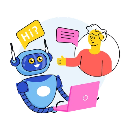 Hombre hablando con un Ai Chatbot  Ilustración