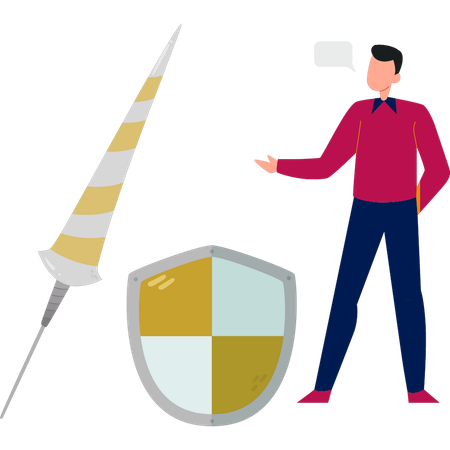 Hombre hablando de insignias medievales  Illustration