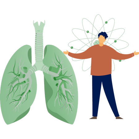 Hombre hablando de la estructura de los pulmones.  Ilustración